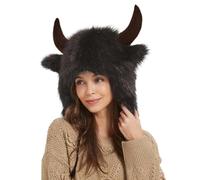 Genérico Buffalo Horn Hat - Plush Bison Costume | Furry Winter Cosplay Cap