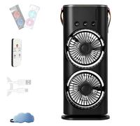 Genérico Bullseyeair Portable Double Fan, 3 in 1 Getbullseye Air Fan, Bullseyeair Rechargeable Misting Fans Portable Air Conditioner Official Store 600ml Tank 3 Spray LED Lights (Black*1)