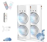 Genérico Bullseyeair Portable Double Fan, 3 in 1 Getbullseye Air Fan, Bullseyeair Rechargeable Misting Fans Portable Air Conditioner Official Store 600ml Tank 3 Spray LED Lights (2PCS 2)