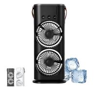 Genérico Bullseyeair Portable Double Fan, 3 in 1 GetBullseyeair Fan, with 3 Speed, Portable Conditioner, Charging Usage, 300ml Water Tank, for Home, Office, Bedroom (Black)