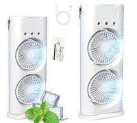 Genérico Bullseyeair Portable Double Fan, 3-In-1 Rechargeable Misting Fan, 3 Speeds, 3 Spray Heads, 180° Rotation, for Home, Office, Cooling (White,Direct plug+ charging)