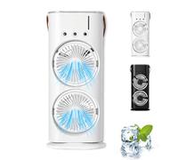 Genérico Bullseyeair Portable Double Fan, 3-In-1 Rechargeable Misting Fan, With 3 Speed, 600ml Water Tank, for Home, Office, Bedroom (white)
