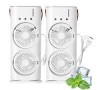 Genérico Bullseyeair Portable Double Fan, Bullseyeair Rechargeable Misting Fan, 3 in 1 GetBullseyeair Fans, 3 Speed, with 600ml Tank, 3 Spray Heads, for Home, Office, Bedroom (White 2,Plug-in type)