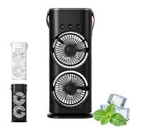 Genérico Bullseyeair Portable Double Fan, Bullseyeair Rechargeable Misting Fan, 3 in 1 GetBullseyeair Fans, 3 Speed, with 600ml Tank, 3 Spray Heads, for Home, Office, Bedroom (Black 1,Charging type)