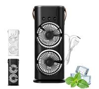 Genérico Bullseyeair Portable Double Fan, Bullseyeair Rechargeable Misting Fan, 3 in 1 GetBullseyeair Fans, 3 Speed, with 600ml Tank, 3 Spray Heads, for Home, Office, Bedroom (Black 1,Plug-in type)