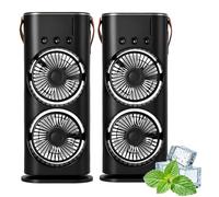 Genérico Bullseyeair Portable Double Fan, Bullseyeair Rechargeable Misting Fan, 3 in 1 GetBullseyeair Fans, 3 Speed, with 600ml Tank, 3 Spray Heads, for Home, Office, Bedroom (Black 2,Charging type)