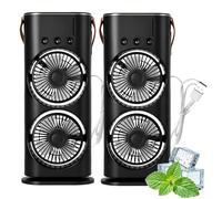 Genérico Bullseyeair Portable Double Fan, Bullseyeair Rechargeable Misting Fan, 3 in 1 GetBullseyeair Fans, 3 Speed, with 600ml Tank, 3 Spray Heads, for Home, Office, Bedroom (Black 2,Plug-in type)