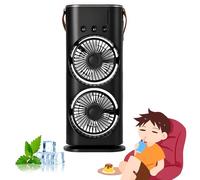 Genérico Bullseyeair Portable Double Fan, Bullseyeair Rechargeable Misting Fan,with Remote Control,Tank,180° Rotation,3 Spray Heads,3 Speed and Led Lights (Black)