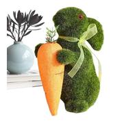 Generico Bunny Figurine - Foam 14,5 x 11 cm | Standing Green Easter Moss Rabbit Holding Carrot | Decorative Tabletop Statue for Home, Farmhouse, Patio, Garden, And Outdoor Decor