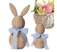 Genérico Bunny Figurines, Set of 2 Resin Woven Style Spring Animal Decorations, Easter Bunny Decor Statues For Home Living Room Bedroom Kitchen Office Farmhouse Housewarming Birthday Holiday Display