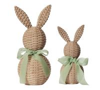 Genérico Bunny Figurines - Woven Rattan Effect Decor | Easter Rabbit Statues with Rustic Texture, Farmhouse Animal Ornament with Two Piece Set, Home Decoration Accent for House