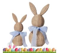 Genérico Bunny Figurines - Woven Rattan Effect Decor | Easter Rabbit Statues with Rustic Texture, Farmhouse Animal Ornament with Two Piece Set, Home Decoration Accent for House