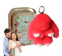 Genérico Bunny Keychain - Handmade Rabbit Hair Material | Plush Animal Key Ring With Iron Box And Decorative Charm | For Women Boys Girls Backpack Handbag Car And Ornament Use