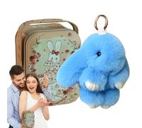 Genérico Bunny Keychain - Handmade Rabbit Hair Material | Plush Animal Key Ring With Iron Box And Decorative Charm | For Women Boys Girls Backpack Handbag Car And Ornament Use