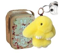 Genérico Bunny Keychain - Handmade Rabbit Hair Material | Plush Animal Key Ring With Iron Box And Decorative Charm | For Women Boys Girls Backpack Handbag Car And Ornament Use