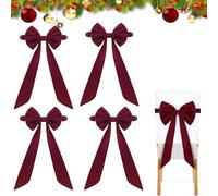 Genérico Burgundy Christmas Chair Bows, Burgundy Chair Sashes Christmas Red Chair Bows, Chair Cover Back Tie Supplies for Banquet, Kitchen, Hotel Home Wedding Event Party Decorations (4PCS)