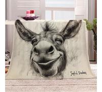 Genérico Burro con Una Sonrisa Manta de Franela 3D Suave - Cubre Sofá/Cama 220x240 cm,Estilo De Boceto Delicado Estampado 3D Ultrarealista,Polar Caliente,Lavable,Hogar/Dormitorio