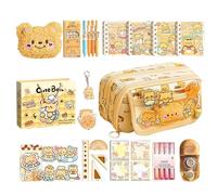 Genérico Butter Bear Pencil Case Set | High-Capacity Multifunctional Kit For Girls | Cute Stationery Pack with Pen, Ruler, Sticker, Notepad | Student School Supplies Gift Bundle