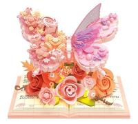 Genérico Butterfly Garden 3D Blocks with LED, Romantic 3D Book Flower Bouquet Butterfly Building Set, No-Wilt Botanicals Building Blocks for Home Office Desk Decor