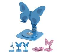 Genérico Butterfly Phone Stand, Butterfly Adjustable Phone Stand, 360° Rotating Aluminum Alloy, Height & Angle Adjustable, Compatible with Smartphone and Tablet, for Home Office Travel (Blue)