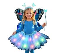 Generico Butterfly Wings Costume - LED Tutu Dress, Light Up with Headband Wand Set, Fairy Role-Play with Sparkling Effect, Festival Outfit, Christmas Dress for Girls Birthday Party