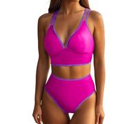 Genérico bvikinis para Mujeres 2026 BañAdor Mujer Bikini Women with Breast No Bracket Deep V Sexy Two Piece Swimsuit Beauty Back Color Contrast Swimsuit Bikini Mujer con Relleno (Hot Pink, S)
