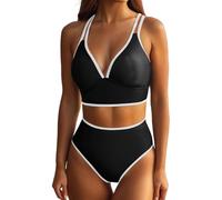 Genérico bvikinis para Mujeres 2026 BañAdor Mujer Bikini Women with Breast No Bracket Deep V Sexy Two Piece Swimsuit Beauty Back Color Contrast Swimsuit Bikini Mujer con Relleno (Black, S)