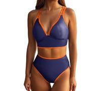 Genérico bvikinis para Mujeres 2026 BañAdor Mujer Bikini Women with Breast No Bracket Deep V Sexy Two Piece Swimsuit Beauty Back Color Contrast Swimsuit Bikini Mujer con Relleno (Blue, M)
