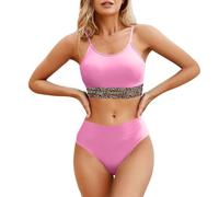 Genérico bvikinis para Mujeres 2026 Bikini BrasileñO Mujer Bikini Set For Women High Waisted Bathing Suits Summer Beach Two Pieces Swimsuit V Neck Takini Swim Suits Mujer (Pink, XL)