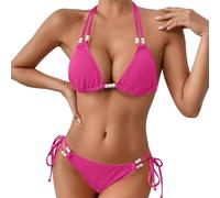 Genérico bvikinis para Mujeres 2026 Bikini Leopardo Mujer Conjunto de Bikini Sexy de Mujer con Tiras y Cuello, Traje baño Piezas, Trajes baño con Cuentas, Bikinis 2026 (Hot Pink, M)