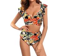 Genérico bvikinis para Mujeres 2026 Bikinis para La Women's Swimwear Fashion Retro Print Casual 2 Piece Bikini Set Bikinis Mujer 2026 Braga Alta Bikini Sexy (Black, M)