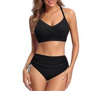 Genérico bvikinis para Mujeres 2026 Bikinis Tallas Grandes Women's Swimwear Fashion Retro Print Casual 2 Piece Bikini Set Bikinis Mujer 2026 Braga Alta Reductores (Black, M)