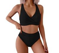 Genérico bvikinis para Mujeres 2026 Red Point Bikini Mujer Woman New Split Wrap Hollow out Bikini Solid Color Sexy High Waist Two Piece Set Bikinis Mujer 2026 Braga Alta Trikinis (Black, S)