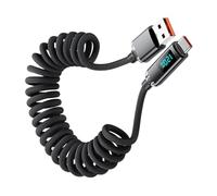 Genérico C Cable, 120W Spring Charging Cable with Digital Display, Fast Charge Travel Cables, 3 Ft Charger Cord for Car Travels Gym Home School Business Tablet Watch Desk, 15x10x1 inches