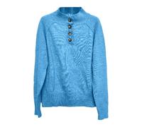 Genérico Cable Knit Button up Stand Collar Pullover for Women, V Neck Long Sleeve Lightweight Casual Soft Knitwear Top
