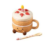 Generico Café - de té de cerámica de 400 ml | Taza de café en forma de pastel con tapa y pies de cuchara, taza de té estética divertida para mujeres, cumpleaños, San, hogar,