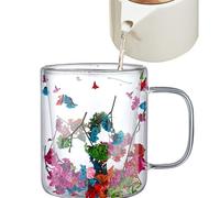 Generico Café In - Aislada De Doble Pared De 2.95x2.95 Pulgadas | Taza Transparente Con Flores Secas Para Jugos, Leche Y Té - Elegante Regalo In Para El Hogar Resistente Al Calor