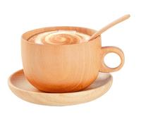 Generico Café - para agua | Tazas decorativas, de té, vasos de madera natural de 290 ml con cuchara, platillos para té, café, whisky, patio, balcón, patio, jardín, exterior, parc