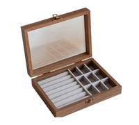 Genérico Caja de joyería de madera Retro, tapa de cristal, soporte de exhibición de anillo de terciopelo
