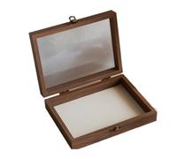 Genérico Caja de joyería de madera Retro, tapa de cristal, soporte de exhibición de anillo de terciopelo