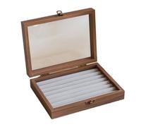 Genérico Caja de joyería de madera Retro, tapa de cristal, soporte de exhibición de anillo de terciopelo