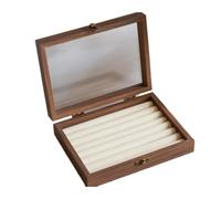Genérico Caja de joyería de madera Retro, tapa de cristal, soporte de exhibición de anillo de terciopelo