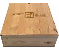 Generico Caja de madera de pino maciza vacía para 3 botellas Ulises, con tapa e impresión a fuego, 32 x 32 x 11 cm