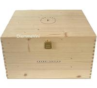Generico Caja de madera para 6 botellas de vino Feudo antiguo, 33 x 26 x 19 cm, pino macizo con tapa y cierre de latón, marca a fuego