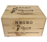 Generico Caja de madera vacía con diseño de ángel negro para 6 botellas de 0,750 l. de pino macizo, con tapa con clavo, con impresión escrita en fuego. L. 32,5 x 18,5 x 27,5 cm.