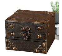 Generico Caja del tesoro retro, caja de bloqueo del tesoro vintage | Con cerradura de joyería de madera de madera, organizador de escritorio para Keepsake Box Mini caja de almacenamiento en Treasure
