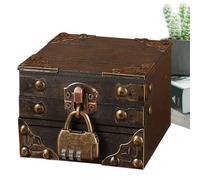 Generico Caja del tesoro retro, caja de bloqueo del tesoro vintage | Con cerradura de joyería de madera de madera, organizador de escritorio para Keepsake Box Mini caja de almacenamiento en Treasure