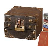 Generico Caja del tesoro retro, caja de bloqueo del tesoro vintage | Con cerradura de joyería de madera de madera, organizador de escritorio para Keepsake Box Mini caja de almacenamiento en Treasure