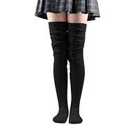 Genérico Calcetines De Deporte Hombre Medias Pelo Mujer Medias tejidas para piernas, calentadores largos hasta el muslo, calcetines hasta la rodilla con Cable para Tallas Grandes (Black, One Size)