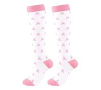 Genérico Calcetines deportivos de compresión unisex para correr con diseño rosa solidario Día de Concientización sobre el Cáncer de Mama (White, L)